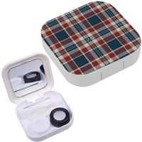 Portable Contact Lens Case Box Travel Kit Mirror + Bottle + Tweezers Container Holder [ Plaid ]