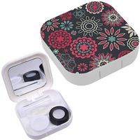 Portable Contact Lens Case Box Travel Kit Mirror + Bottle + Tweezers Container Holder [ Texture Flowers Butterflies Endless ]