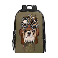 Hipster Bulldog in Steampunk Helmet Retro Animal Style Bag Backpack Daypack