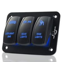 MICTUNING 3 Gang Aluminum Rocker Switch Panel - 5 Pin ON Off Toggle Switch with Blue LED Backlit, Wiring Harness Pre-Wired Easy Installation 12 24V for Boat Car Marine ATV UTV