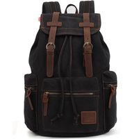 KAUKKO Vintage Casual Canvas and Leather Rucksack Backpack, 1Black