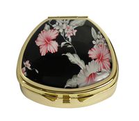 Youroom Custom Stainless Steel Gold Fan Shaped Glass Pill Case Medicine Vitamin Manager Decorative Box (Vintage Flower)