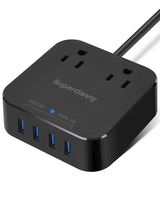 Travel Power Strip with 4 USB Ports (7Amps) and 2 Widely Spaced Outlets, 5FT Extension Cord with No Surge Protection Compact Portable Cruise Accessories for iPhone iPad Computer Desktop SUPERDANNY