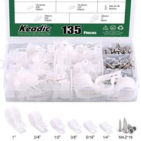 Keadic Cable Clamp 135 Pack White Nylon R-Type Cord Fastener Clips Assortment Kit with 135 Pack Stainless Steel Screws, Great for Wire Management - White