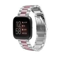 Shangpule Compatible with Fitbit Versa 2 Bands for Women Men, Stainless Steel Metal Replacement Strap Wristband Accessories for Versa 2/Versa/Versa Lite Smart Watch Large Small (Silver + Rose Pink)