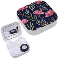 Portable Contact Lens Case Box Travel Kit Mirror + Bottle + Tweezers Container Holder [ Watercolor Flowers Wrapping ]