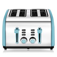 4 Slice Toaster, CUSINAID Stainless Steel Toasters with Reheat Defrost Cancel Function, 7-Shade Setting, 4 Wide Slots Toaster (Blue)