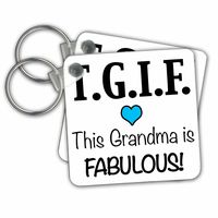 3dRose TGIF This Grandma is Fabulous, Blue - Key Chains, 2.25 x 2.25", Set of 2 (kc_202949_1)