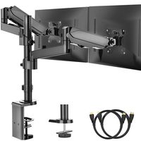 Dual Arm Monitor Stand, Full Motion Adjustable Gas Spring Monitor Mount Riser with C Clamp/Grommet Base for Two 17 to 32 inch LCD Computer Screens, Each Arm Holds up to 17.6lbs, Bonus HDMI Cable