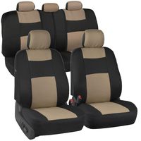 BDK OS-309-BG Beige On Black PolyPro Covers Accents, Set - Easy to Install Front and Rear Bench Seat Protectors with Full Coverage for Car Truck Van and SUV