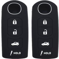 Ezzy Auto A Pair Black Silicone Rubber Key Fob Case Key Covers Key Jacket Skin Protector fit for Mazda 4 Buttons Key