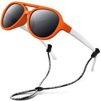 RIVBOS Rubber Kids Polarized Sunglasses with Strap Shades for Boys Girls Baby and Children RBK004 (RBK004-1 Orange White)