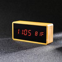 Digital Alarm Clock, Electronic LED Time Temperature Red Display, 12/24Hr, 3 Alarm Settings, Plug-in Bamboo Made Clock for Bedroom, Kids, Elder, Heavy Sleepers, etc