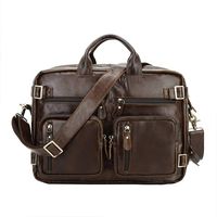 Leathario Leather Backpack Vintage Large Capacity Multifunctional Laptop package Shoulder Bag Business Briefcase Men's Handbag Laptop Messenger Bag Dark coffee