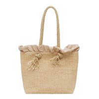 Tootu Women Print Square Bag Drawstring Straw Bag Burlap Crossbody Beach Bag Beige