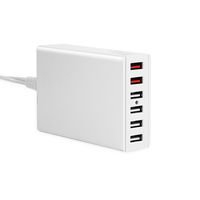 DTK 6-Port 60W USB Charger QC3.0 Multi Port Travel Wall Charger Station with 5ft Power Cord for iPhone X/8 plus/8/7 Plus/7 iPad Air/Pro/Mini Galaxy Smartphone Adapter