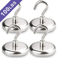 Heavy Duty Magnetic Hooks, Strong Neodymium Magnet Hook for Home, Kitchen, Workplace, Office and Garage, Hold up to 100 Pounds - 4pack