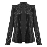TiTCool Sequin Jackets for Women - Women's Sparkly Sequins Open Front Long Sleeve Blazer Jacket Casual Coat (L, Black)
