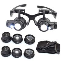 10X 15X 20X 25X Headband Magnifier Double Eyes Glass Jeweler Loupe with 2 LED Lights 8 Replaceable Lens for Jeweler Watch Repair