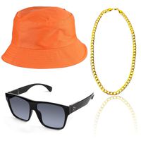 Beelittle 80s/90s Hip Hop Costume Kit Cool Rapper Outfits,Bucket Hat Sunglasses Gold Plated Chain (M)