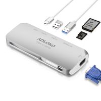 USB C to VGA Adapter, USB C Hub, ADLOKO 6-in-1 Type-C Adapter Power Delivery with VGA Port, SD/TF Card Reader, 2SuperSpeed USB 3.0 Ports For MacBook/MacBook Pro/Chromebook Pixel and More(USB C TO VGA)