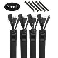 Premium 4 Pack Cable Management Sleeve with 5 Pieces Cable Tie, Adjustable Cord Organizer Cable Wrap Wires Cover Sleeves Wraps Wire Hider System with Zipper and Buckle for Desk Home Office Computers