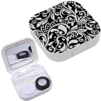 Portable Contact Lens Case Box Travel Kit Mirror + Bottle + Tweezers Container Holder [ Black White ]