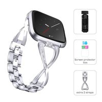 Compatible with Fitbit Versa Jewelry Bands,Elegant Stainless Steel Metal Replacement Bracelet Wristband Sport Smart Watch Strap & Bling Rhinestone Compatible with Fitbit Versa/Versa 2 (Sliver)