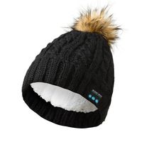 Happy-top Wireless Music Beanie Hat with Bluetooth Headphone Headset Speaker Mic Hands Free Winter Soft Warm Knit Hat Washable Unisex Running Cap for Men Women Girls Outdoor Sport (23A Black)