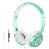 On Ear Headphones with Mic, Vogek Lightweight Portable Fold-Flat Stereo Bass Headphones with 1.5M Tangle Free Cord and Microphone-Green