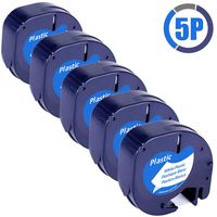 Airmall 5-Pack Replace DYMO LetraTag Plastic Tape Refills 91331 Black Print on White, Compatible with DYMO LetraTag Plus LT-100H LT-100T QX50 Label Maker, 1/2 Inch x 13 feet (12mm x 4m)