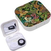 Portable Contact Lens Case Box Travel Kit Mirror + Bottle + Tweezers Container Holder [ Cartoon Cute Doodles ]