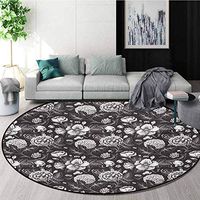 RUGSMAT Grey and White Modern Washable Round Bath Mat,Flourishing Blossoms Artistic Florets Bridal Bouquet Anniversary Theme Non-Slip Bathroom Soft Floor Mat Home Decor,Diameter-47 Inch