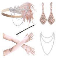 1920s Accessories Headband Necklace Gloves Cigarette Holder Flapper Costume Accessories Set for Women(ac4)