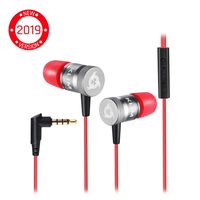 KLIM Fusion Earbuds with Mic Audio - Long-Lasting Wired Ear Buds + 5 Years Warranty - Innovative: in-Ear with Memory Foam Earphones with Microphone - 3.5mm Jack - New Earphone 2019 Version - Red