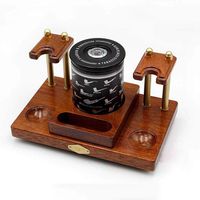 LBSX Wooden Tobacco Pipe Stand Rack Case，with Tobacco Jar Cigar Storage Jar Display Holder for 2 Smoking Pipes Hand Carved from Solid Ash Tree Wood Handmade