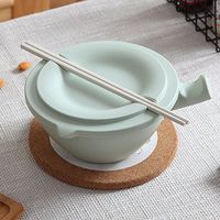 BMKTR-BOX Bamboo Fiber Japanese Lunch Box Instant Noodle Bowl With Lid Soup Bowl Rice Bowl Household Large Green