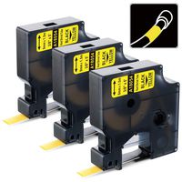 3 Pack Replace DYMO 18054 Industrial Yellow Heat Shrink Tube Labels Work with DYMO Rhino 5200 4200 5000 6000 Industrial Label Makers and More, Black on Yellow, 3/8 Inch x 4.9 Feet