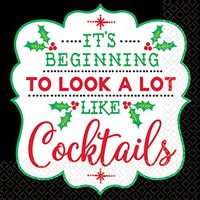 amscan It's Beginning to Look A Lot Like Cocktails Beverage Napkins, 5" x 5", 16 Ct.