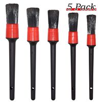 Detailing Brush Set - 5 Different Sizes Premium Natural Boar Hair Mixed Fiber Plastic Handle Automotive Detail Brushes for Cleaning Wheels, Engine, Interior, Emblems, Air Vents, Car, Motorcy