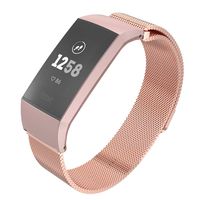 MIJOBS Metal Bands Compatible with Fitbit Charge 3, Stainless Steel Replacement Wristband Magnetic Breathable Fitness Wristband Sports Strap Bracelet Accessory for Women Men (Rose Gold)