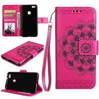 Huawei P10 Lite Wallet Case, EST-EU Retro Mandala Embossing PU Leather Stand Function Protective Covers with Card Slot Holder Wallet Book Case for Huawei P10 Lite, Rosepink