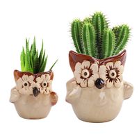 JMINTG 2.75&3.75 Inch Ceramic Succulent Pot,Cute Big&Mini Owl Combination,Owl Shaped Cactus Pot Planter,Flower Pot,Pottery Bonsai Pot,Ceramic Flowing Glaze Base Serial Set,Pot with A Hole(2 in Set)