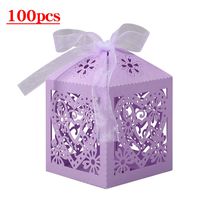 Lucky Monet 25/50/100PCS Love Heart Laser Cut Wedding Candy Gift Box Chocolate Box for Wedding Favor Birthday Party Bridal Shower with Ribbon (100pcs, Lavender)