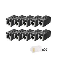 CAIVOV RJ45 Coupler,Ethernet Adapter,Ethernet Cable Extender Adapter for Cat7 Cat6 Cat5e Cat5, LAN Connector in Line Coupler Female to Female (Black) (10Pack)