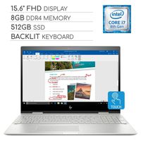 HP Envy X360 2-in-1 2019 Premium 15.6" FHD Touchscreen Laptop Computer, 4-Core Intel Core i7-8550U 1.8GHz, 8GB RAM, 512GB SSD, Backlit Keyboard, Wi-Fi, Bluetooth, Webcam, HDMI, USB-C, Windows 10