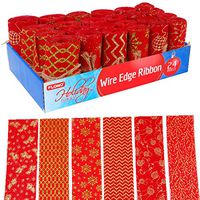 FLOMO Christmas Red Faux Burlap Glitter Pattern Fabric Roll
