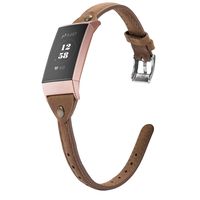 Wearlizer Compatible with Charge 3 Bands for Women Leather Slim Thin Leather for Charge 3 hr SE Special Edition Rose Gold Band Accessories Strap T-Dark Brown