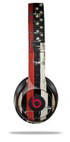 Skin Decal Wrap for Beats Solo 2 and Solo 3 Wireless Headphones Painted Faded and Cracked Red Line USA American Flag (Beats NOT Included)