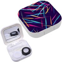 Portable Contact Lens Case Box Travel Kit Mirror + Bottle + Tweezers Container Holder [ Lines Stripes Design ]